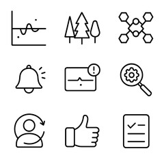 Anomaly Detection Icons. Outline icon set of anomaly detection: threshold rule, isolation forest, autoencoder