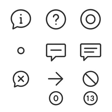 Tooltip Icons Grid. Outline icon set of tooltips and helpers: info tooltip, help icon, coach mark, spotlight