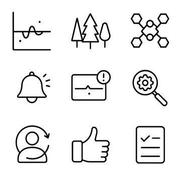 Anomaly Detection Icons. Outline icon set of anomaly detection: threshold rule, isolation forest, autoencoder