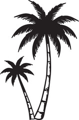 Obraz premium Silhouette of two palm trees with fronds against a white background tropical nature on transparent background