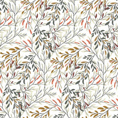 Fototapeta premium Delicate autumn leaves and branches seamless pattern. Elegant botanical design in warm earthy tones. For fabric, wrapping paper, background. Vector illustration