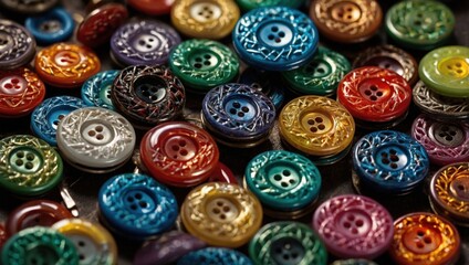 Close up of a huge group of colorful buttons on a table