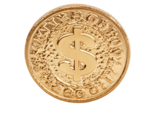 Close-up View of a Shiny Gold Coin Featuring a Prominent Dollar Sign, Capturing the Intricate Details of Its Surface and Design. isolated on transparent background
