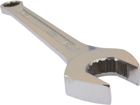 Close-up View of a Chrome Plated Adjustable Wrench, Highlighting Its Durable Texture and Ergonomic Design for Effective Use in Mechanical Tasks isolated on transparent background