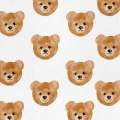Cute bear face seamless pattern on white background