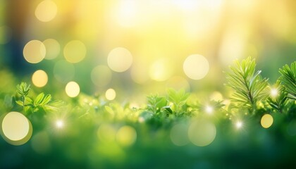 Obraz premium vibrant green and yellow bokeh background with shimmering sunlight creating a dreamy natural abstract texture