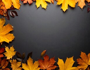 Autumn Leaves Frame on Dark Background - A Seasonal Composition.