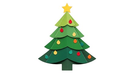 Obraz premium A layered green christmas tree with a yellow star and colorful ornaments