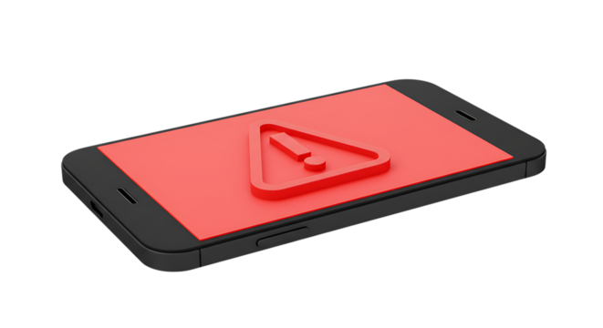 Red alert warning sign on smartphone screen represents important notification caution danger error virus security breach system crash on transparent background - Powered by Adobe