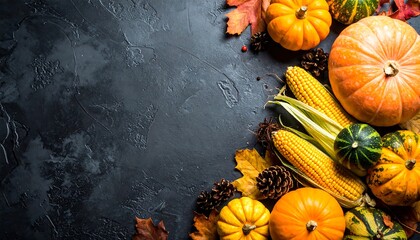 Autumn Harvest Still Life with Pumpkins and Corn.