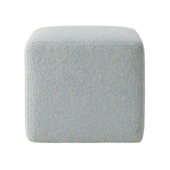 Blue boucle pouf isolated on white background, soft textured furniture cube, minimal design style