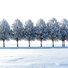 Snow-covered trees in a winter landscape, creating a serene scene.