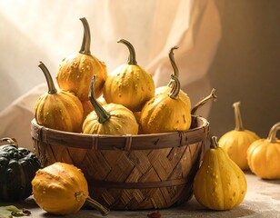 Basket of Yellow Gourds - A Harvest Still Life.