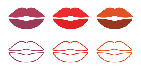 vector illustration set of red and pink lips