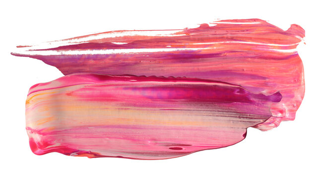 PNG Art Oil, Acrylic smear painting blot shape element. Abstract cream relief texture neon rainbow pink brush stroke stain isolated on transparent background.