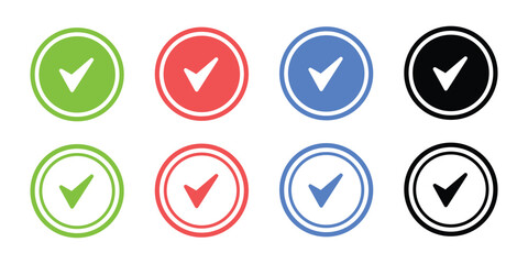 Checked Circle Collection: A graphic compilation of colorful check marks encased in circular frames, each a symbol of confirmation.