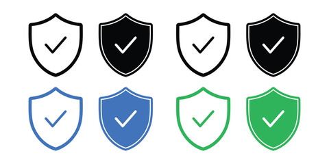 Security and Assurance:  A collection of shield icons, each displaying a checkmark, symbolizes security, protection, and assurance in a digital world. 