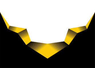 Divided black yellow white Vector background for ads, advertising, packaging, wall decor, video. Design element with broken striped edge. Rock, crystal, crack. Place for text. Abstract arrow