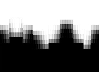 Smooth Vector transition from black to white for ads, advertising, packaging, wall decor, video. Modern vector background with striped broken columns. Design element with halftone. Texture. Lines