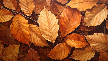 Autumnal Symphony - A Close-Up of Golden Beech Leaves in Fall.