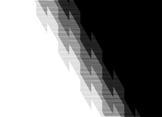 Diagonal Vector transition from black to white for ads, advertising, packaging, wall decor, video. Modern vector background of striped broken shapes. Design element with halftone. Texture. Lines.