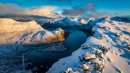 sunset over the sea, lofoten, norway, sea, sunset, water, beach, sun, coast, sunrise, sky, ocean, nature, landscape, rock, clouds, rocks, coastline, horizon, calm, island, shore, travel