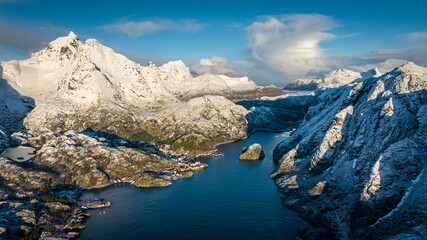 mountain sea in winter, Lofoten, Norway