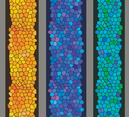 Stained glass pattern - seamless multicolored   mosaic border. Set of different template. Vector clipart