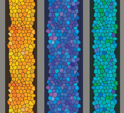 Stained glass pattern - seamless multicolored   mosaic border. Set of different template. Vector clipart