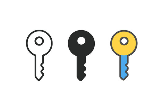 Minimalist Key Trio. Minimalist key icon: three identical simple keys in a row, first in line style with thin outline, second in