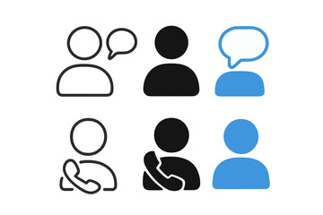 Minimalistic User Icons. Linear minimalistic user chat icon: person outline with small speech bubble, uniform line thickness, no