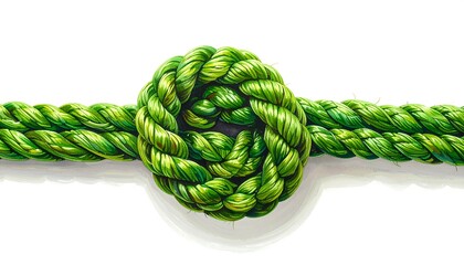 Close-up of a Green Rope Knot on White Background.
