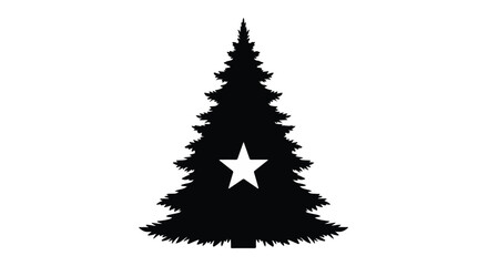 Fototapeta premium Silhouette of a festive pine tree adorned with a bright star