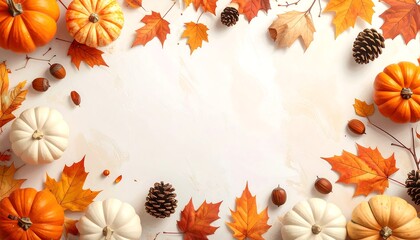 Autumnal Abundance - A Festive Frame of Pumpkins and Leaves.