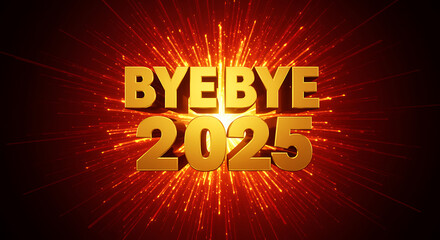 Bye bye 2025 text with explosion and fireworks effect