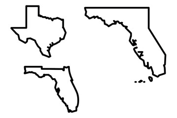 Outlines of Texas, California, and Florida states are shown.