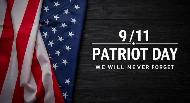 911 patriot day remembrance with american flag and text