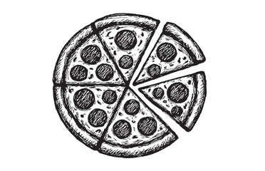 Vintage Hand Drawn Pizza Illustration