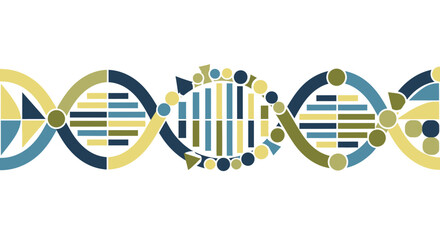 Stylized dna strand with geometric shapes and bars.