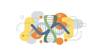 Abstract representation of a DNA helix with geometric shapes.