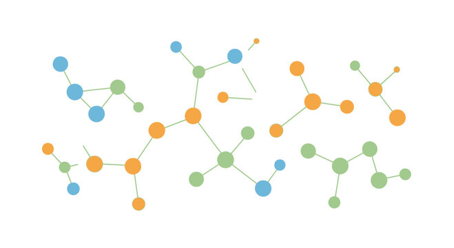 Abstract network of connected colored circles and lines.