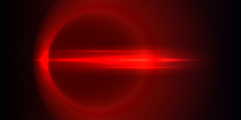 Dramatic red lens flare with horizontal light streak and glowing circular aura on dark background.