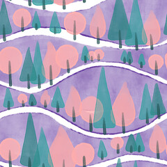 seamless watercolor pattern with trees