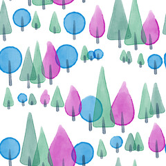 seamless watercolor pattern with trees