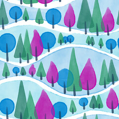 seamless watercolor pattern with trees