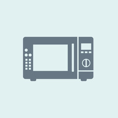 Obraz premium A grey microwave oven icon on a light blue background.