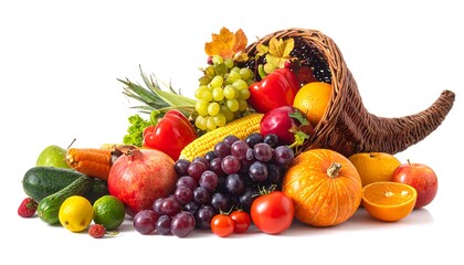 Abundance of Fresh Fruits and Vegetables in a Horn of Plenty.