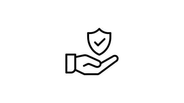 Hand with verified symbol 2D animation on white background, approval and authentication concept
