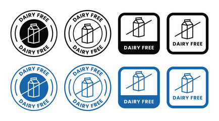 Dairy free icon. No milk ingredient use in product packaging symbol. Vector sign of lactose free stamp.