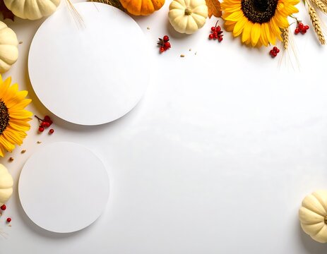 Autumnal Mockup with Pumpkins and Sunflowers for Thanksgiving or Fall.